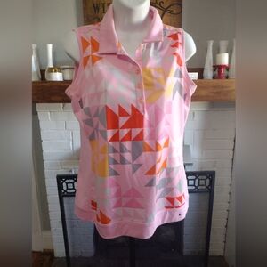 Nike Golf Tour Performance Dri Fit Pink and Orange Geometric Top
